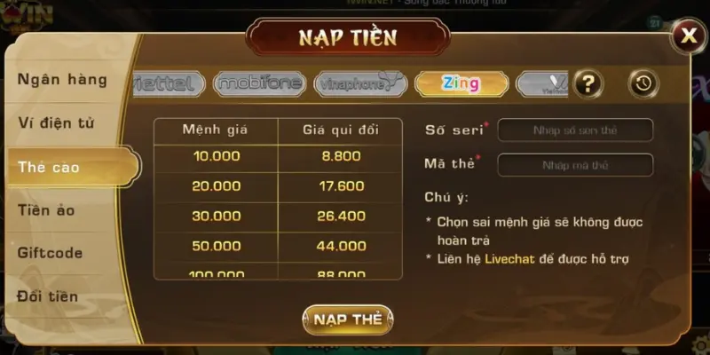 Hướng dẫn nạp tiền IWIN chi tiết